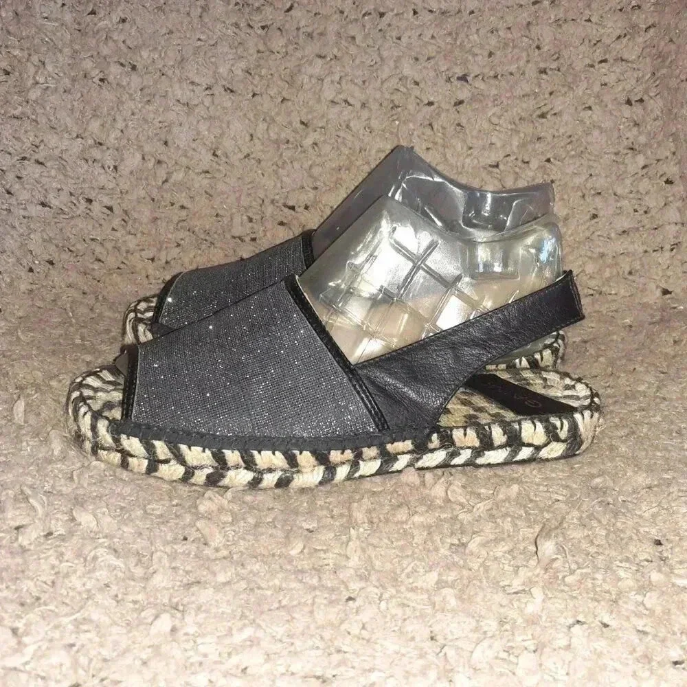 GAIMO-Black/Silver Flatform Espadrille Sandals-Anthropologie-Sz 39-Near Mint